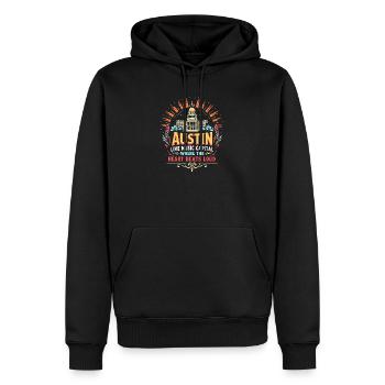 Austin: Hauptstadt der Live-Musik, wo das Herz schlägt - Männer Premium Bio Hoodie - Schwarz - Vorne - Nico (187cm)