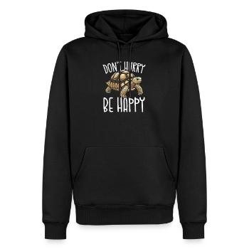 Schildkröten-Appell Beeilen Sie sich nicht, seien Sie glücklich - Männer Premium Bio Hoodie - Schwarz - Vorne - Nico (187cm)