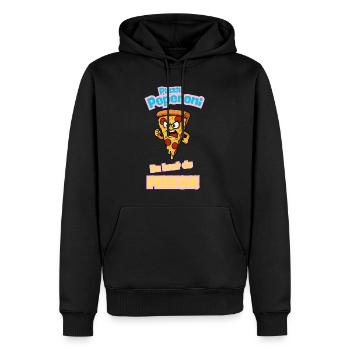 Caricature de pizza au pepperoni en colère - Sweat à capuche Premium bio Homme - noir - Devant - Nico (187cm)