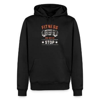 Fitness: Beginnt und hört niemals auf - Männer Premium Bio Hoodie - Schwarz - Vorne - Nico (187cm)