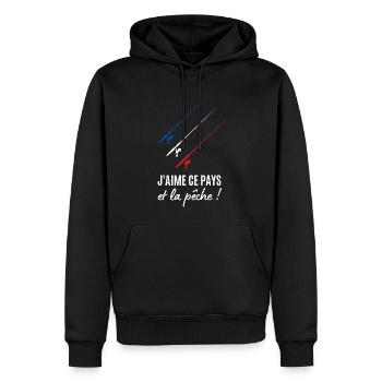 J aime ce pays et la pêche - Sweat à capuche Premium bio Homme - noir - Devant - Nico (187cm)