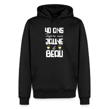 40 ans cadeau anniversaire homme humour beauf - Sweat à capuche Premium bio Homme - noir - Devant - Nico (187cm)