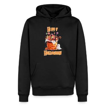 Halloween – Joyeux Halloween citrouille avec des bonbons - Sweat à capuche Premium bio Homme - noir - Devant - Nico (187cm)