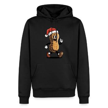 Festliche Erdnuss mit Weihnachtsmannmütze - Männer Premium Bio Hoodie - Schwarz - Vorne - Nico (187cm)