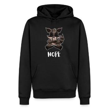 Nope Funny Lazy Raccoon - Männer Premium Bio Hoodie - Schwarz - Vorne - Nico (187cm)