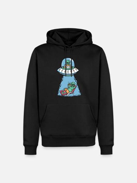 Alien eating pizza - Men’s Premium Organic Hoodie - black