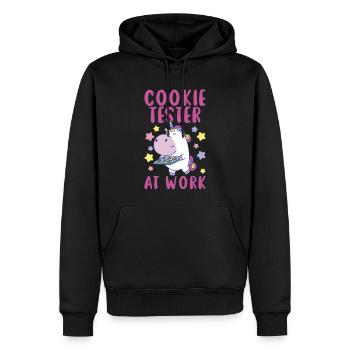 Cookie Tester At Work - Einhorn mit Keksen - Männer Premium Bio Hoodie - Schwarz - Vorne - Nico (187cm)