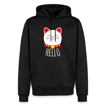 Maneki Neko Cat disant bonjour : Mignon chat - Sweat à capuche Premium bio Homme - noir - Devant - Nico (187cm)