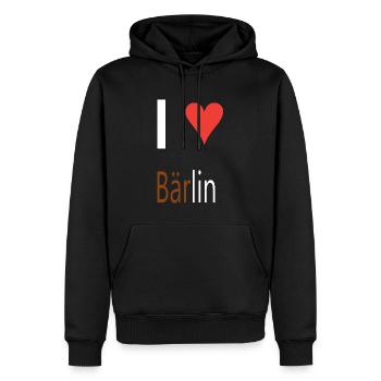 I love Bärlin Design Herz weiß braun Schriftzug - Männer Premium Bio Hoodie - Schwarz - Vorne - Nico (187cm)