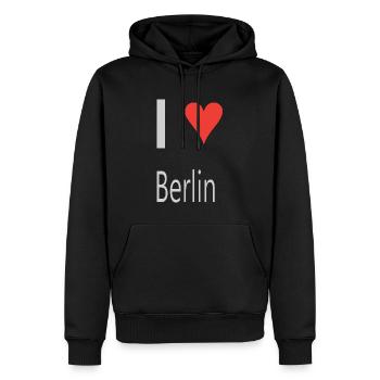 I love Berlin Design Herz grau Schriftzug - Männer Premium Bio Hoodie - Schwarz - Vorne - Nico (187cm)