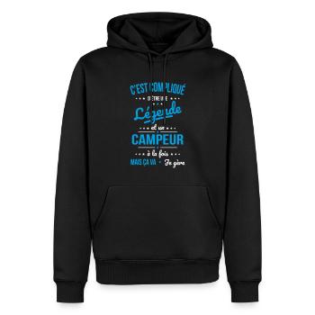 Compliqué d'être une légende et un campeur - Sweat à capuche Premium bio Homme - noir - Devant - Nico (187cm)