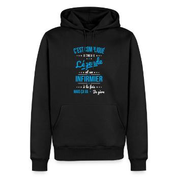 Compliqué d'être une légende et un infirmier - Sweat à capuche Premium bio Homme - noir - Devant - Nico (187cm)