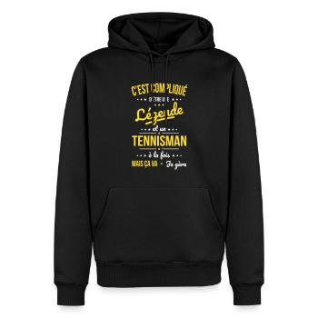 Compliqué d'être une légende et un tennisman - Sweat à capuche Premium bio Homme - noir - Devant - Nico (187cm)