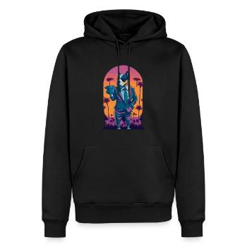80's Illustration eines Hundes mit Kaffeetasse - Männer Premium Bio Hoodie - Schwarz - Vorne - Nico (187cm)