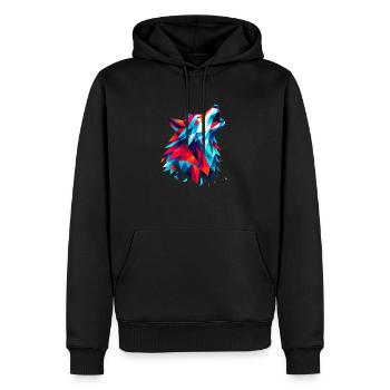 Geometric Wolf: Bunter Origami-Kunstdruck - Männer Premium Bio Hoodie - Schwarz - Vorne - Nico (187cm)