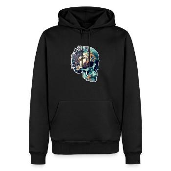 Crâne humain et fleurs 7 - Sweat à capuche Premium bio Homme - noir - Devant - Nico (187cm)