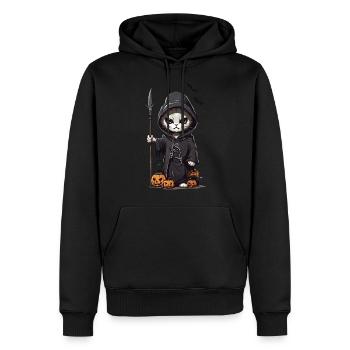 Niedliches Sensenmann Katzen Halloween Design - Männer Premium Bio Hoodie - Schwarz - Vorne - Nico (187cm)