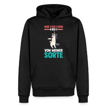 Einhorn Wir brauchen mehr von meiner Sorte - Männer Premium Bio Hoodie - Schwarz - Vorne - Nico (187cm)