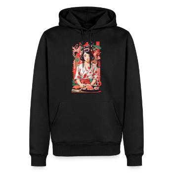 Kawaii Sushi Anime Girl Style Ukiyo-E rétro - Sweat à capuche Premium bio Homme - noir - Devant - Nico (187cm)