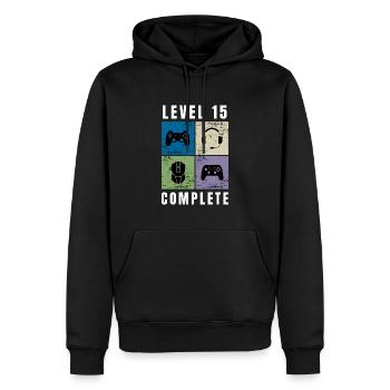 Cadeau de jeu complet de niveau 15 - Sweat à capuche Premium bio Homme - noir - Devant - Nico (187cm)