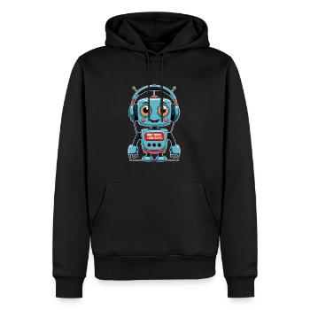 Robot drôle avec des écouteurs et des rythmes - Sweat à capuche Premium bio Homme - noir - Devant - Nico (187cm)