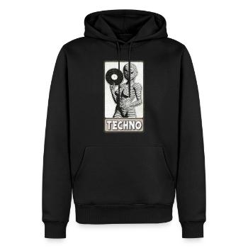 Sexy Frau DJ mit einer Vinylplatte in der Hand. - Männer Premium Bio Hoodie - Schwarz - Vorne - Nico (187cm)
