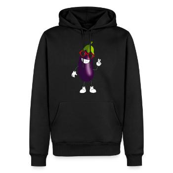 Fröhliche Aubergine sagt moi - Männer Premium Bio Hoodie - Schwarz - Vorne - Nico (187cm)