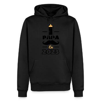 papa en 2023 - futur papa - Sweat à capuche Premium bio Homme - noir - Devant - Nico (187cm)