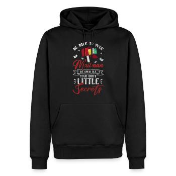 Lettres de livraison - Sweat à capuche Premium bio Homme - noir - Devant - Nico (187cm)