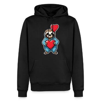 Faultier Herz Illustration Valentinstag - Männer Premium Bio Hoodie - Schwarz - Vorne - Nico (187cm)
