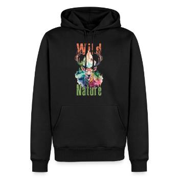 Hirsch Geweih Tier Wald Wildnis Berge Wild Nature - Männer Premium Bio Hoodie - Schwarz - Vorne - Nico (187cm)