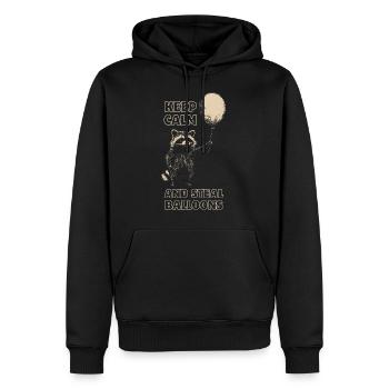 Waschbär mit Luftballon lustiger Spruch - Männer Premium Bio Hoodie - Schwarz - Vorne - Nico (187cm)