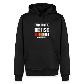 Chargement prochaine bêtise - Sweat à capuche Premium bio Homme - noir - Devant - Nico (187cm)