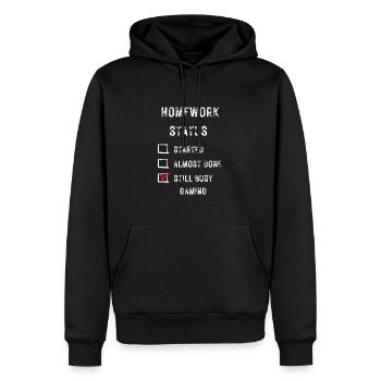 gaming funny homework status with white text - Men’s Premium Organic Hoodie - black - Front - Nico (187cm)