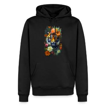 Tiger among flowers 🌸💛 - Men’s Premium Organic Hoodie - black - Front - Nico (187cm)