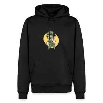Krieg ist Hölle Soldaten-Cartoon mit gelbem Hintergrund - Männer Premium Bio Hoodie - Schwarz - Vorne - Nico (187cm)