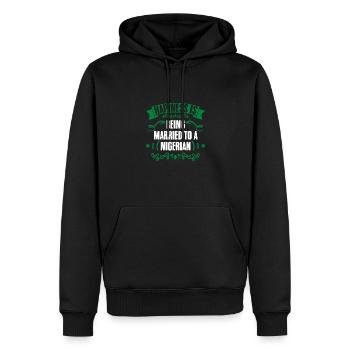 Le bonheur, c’est d’être marié à un drôle de Nigérian - Sweat à capuche Premium bio Homme - noir - Devant - Nico (187cm)
