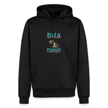 Papa Is My Name Fishing Is My Game - Men’s Premium Organic Hoodie - black - Front - Nico (187cm)