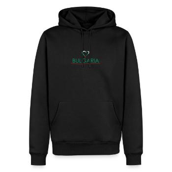 Love - Bulgarie - Sweat à capuche Premium bio Homme - noir - Devant - Nico (187cm)