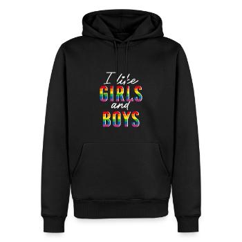 LGBTQIA+ I like girls and boysRegenbogen bi - Men’s Premium Organic Hoodie - black - Front - Nico (187cm)
