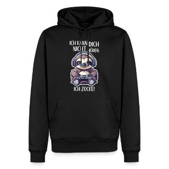 Ich kann dich nicht hören ich zocke Gamer Faultier - Männer Premium Bio Hoodie - Schwarz - Vorne - Nico (187cm)