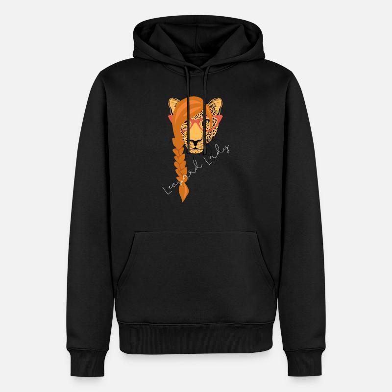 Leopard Lady | weißer Text - Männer Premium Bio Hoodie - Schwarz