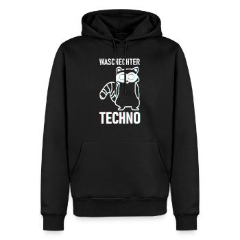 Trippy Techno Waschbär - Waschechter Techno - Männer Premium Bio Hoodie - Schwarz - Vorne - Nico (187cm)