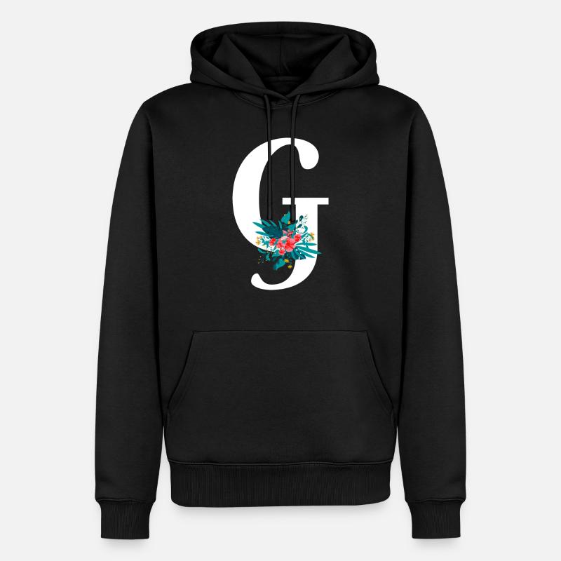 lettre G fleuris - Sweat à capuche Premium bio Homme - noir