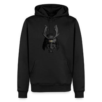 Geometrischer Samurai Helm - Männer Premium Bio Hoodie - Schwarz - Vorne - Nico (187cm)