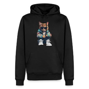 Chat cool - Sweat à capuche Premium bio Homme - noir - Devant - Nico (187cm)