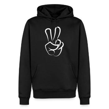 Zweifingeriges Friedenssymbol mit Friedenszeichen - Männer Premium Bio Hoodie - Schwarz - Vorne - Nico (187cm)