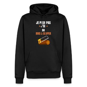 je peux pas j'ai du bois à couper - Sweat à capuche Premium bio Homme - noir - Devant - Nico (187cm)
