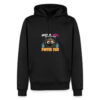 Just a Girl who Loves PUFFER FISH - Men’s Premium Organic Hoodie - black - Front - Nico (187cm)