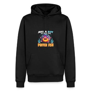 Just a Boy who Loves PUFFER FISH - Men’s Premium Organic Hoodie - black - Front - Nico (187cm)